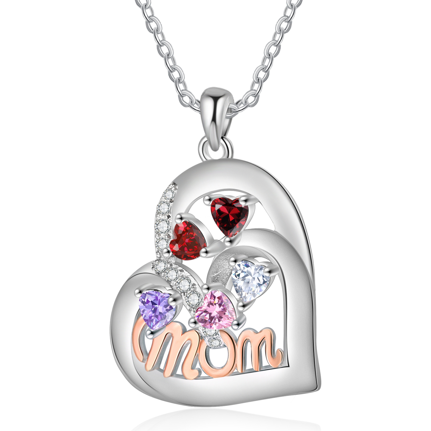 To my Mum/Mom-Personalised Heart Necklace with 5 Names & Birthstones Custom Gift for Mothers' Day | Jessemade