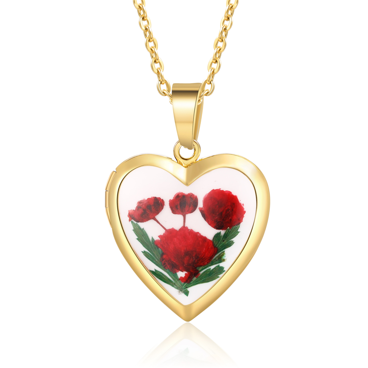 Personalised Heart Shaped Locket Necklace Custom 2 Photos with Birth Flowers Romantic Gift for Her | Jessemde