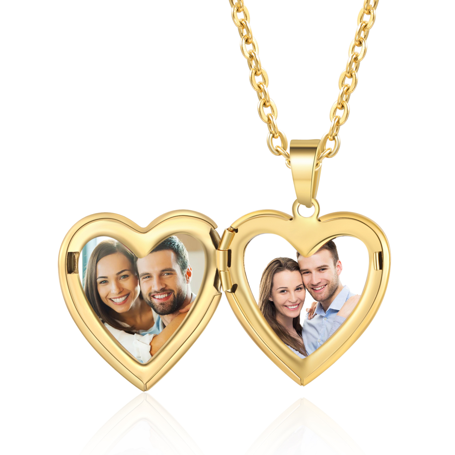 Personalised Heart Shaped Locket Necklace Custom 2 Photos with Birth Flowers Romantic Gift for Her | Jessemde