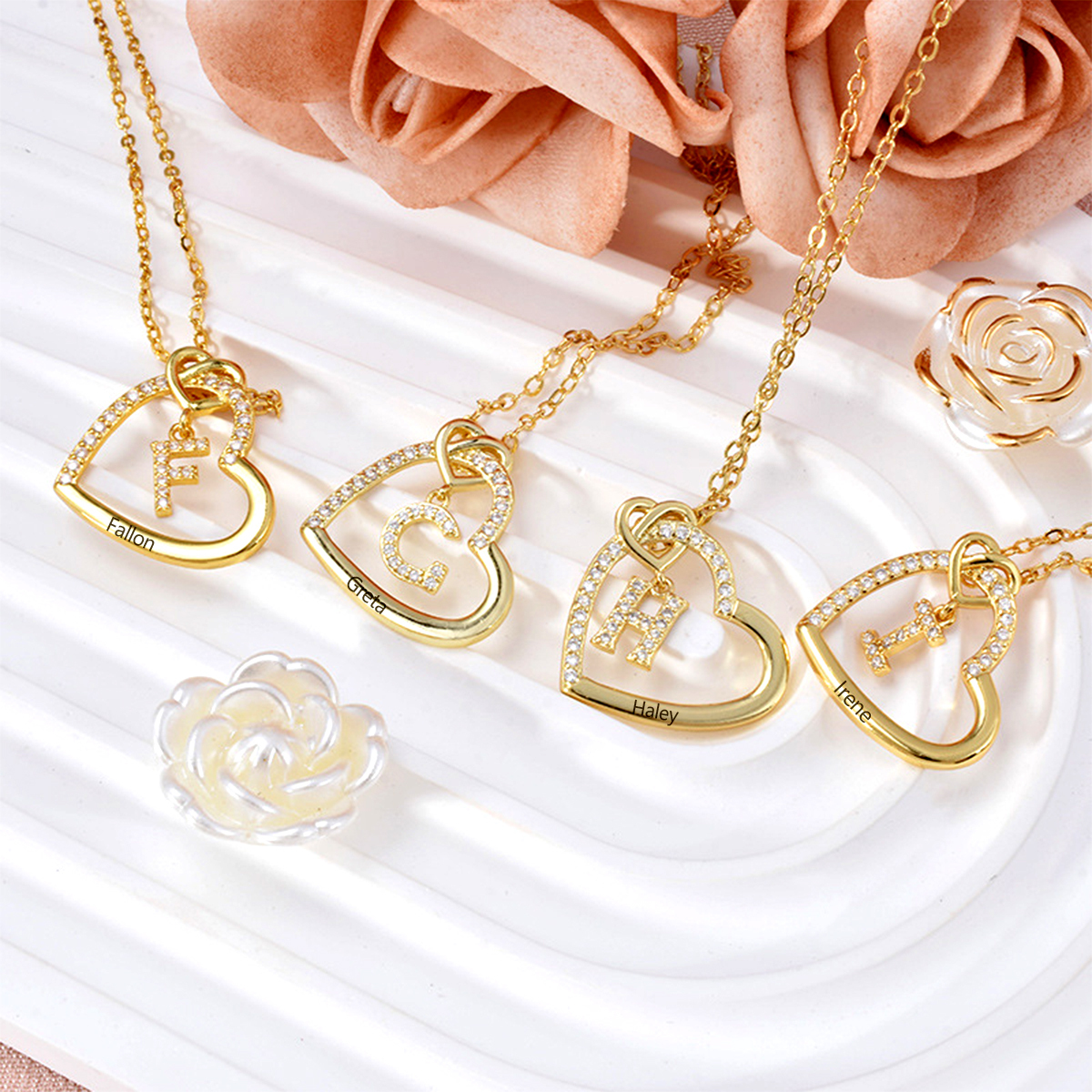 Personalised Letter Necklace 2 Hearts Custom Name & Letter Pendant Gift for Her | Jessemade
