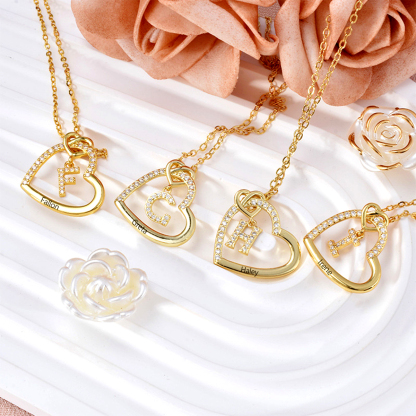 Personalised Letter Necklace 2 Hearts Custom Name & Letter Pendant Gift for Her | Jessemade