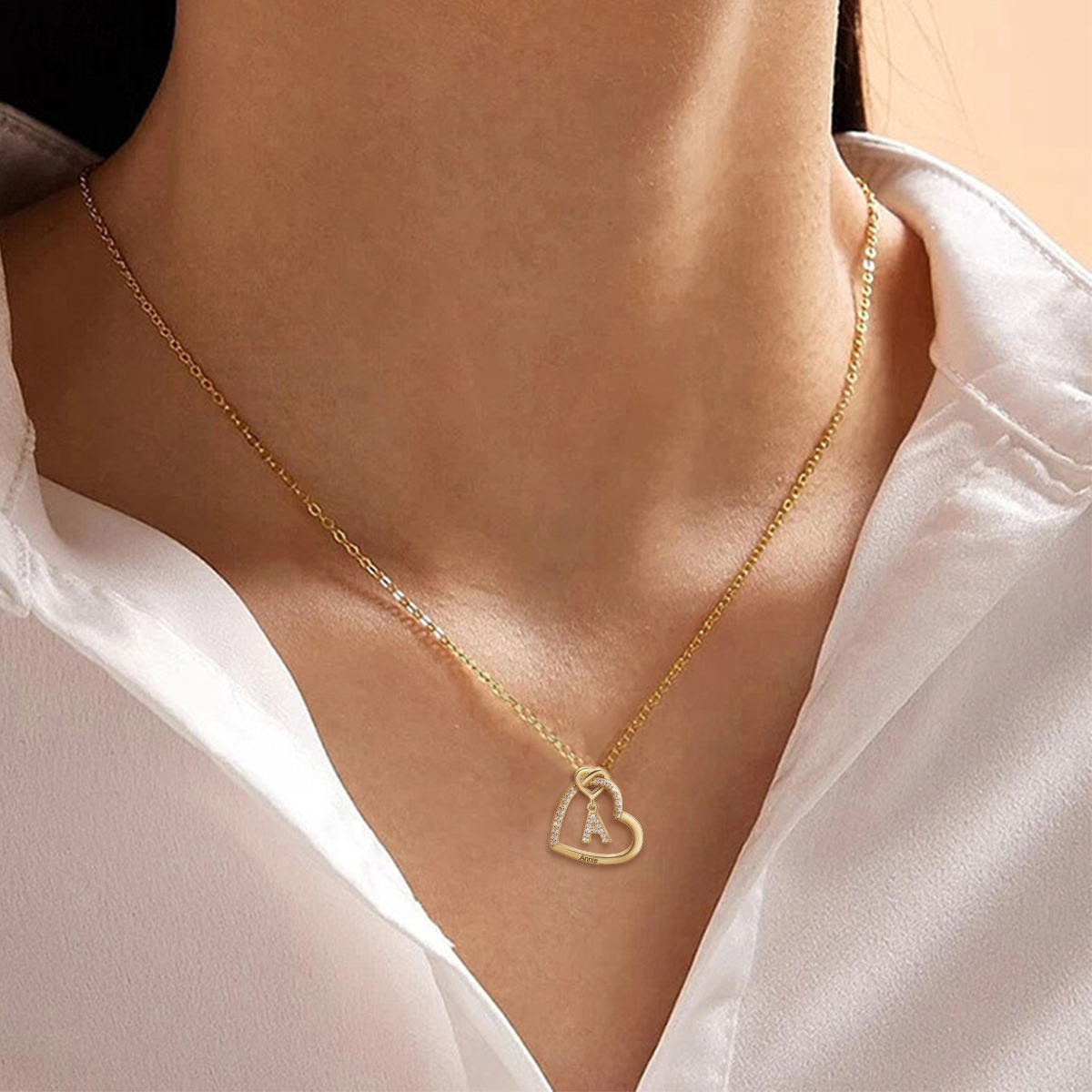 Personalised Letter Necklace 2 Hearts Custom Name & Letter Pendant Gift for Her | Jessemade