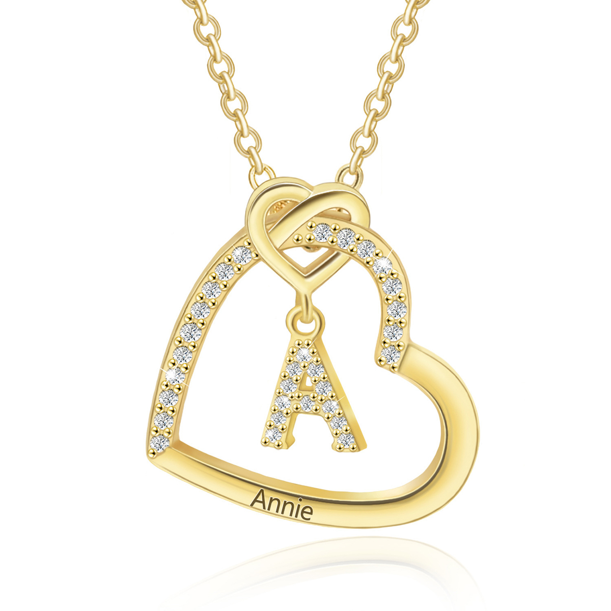 Personalised Letter Necklace 2 Hearts Custom Name & Letter Pendant Gif