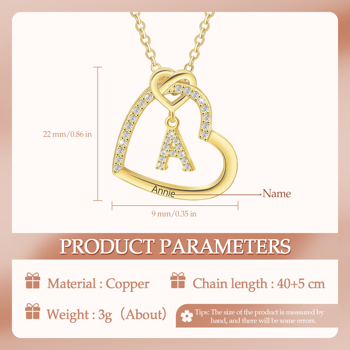Personalised Letter Necklace 2 Hearts Custom Name & Letter Pendant Gift for Her | Jessemade