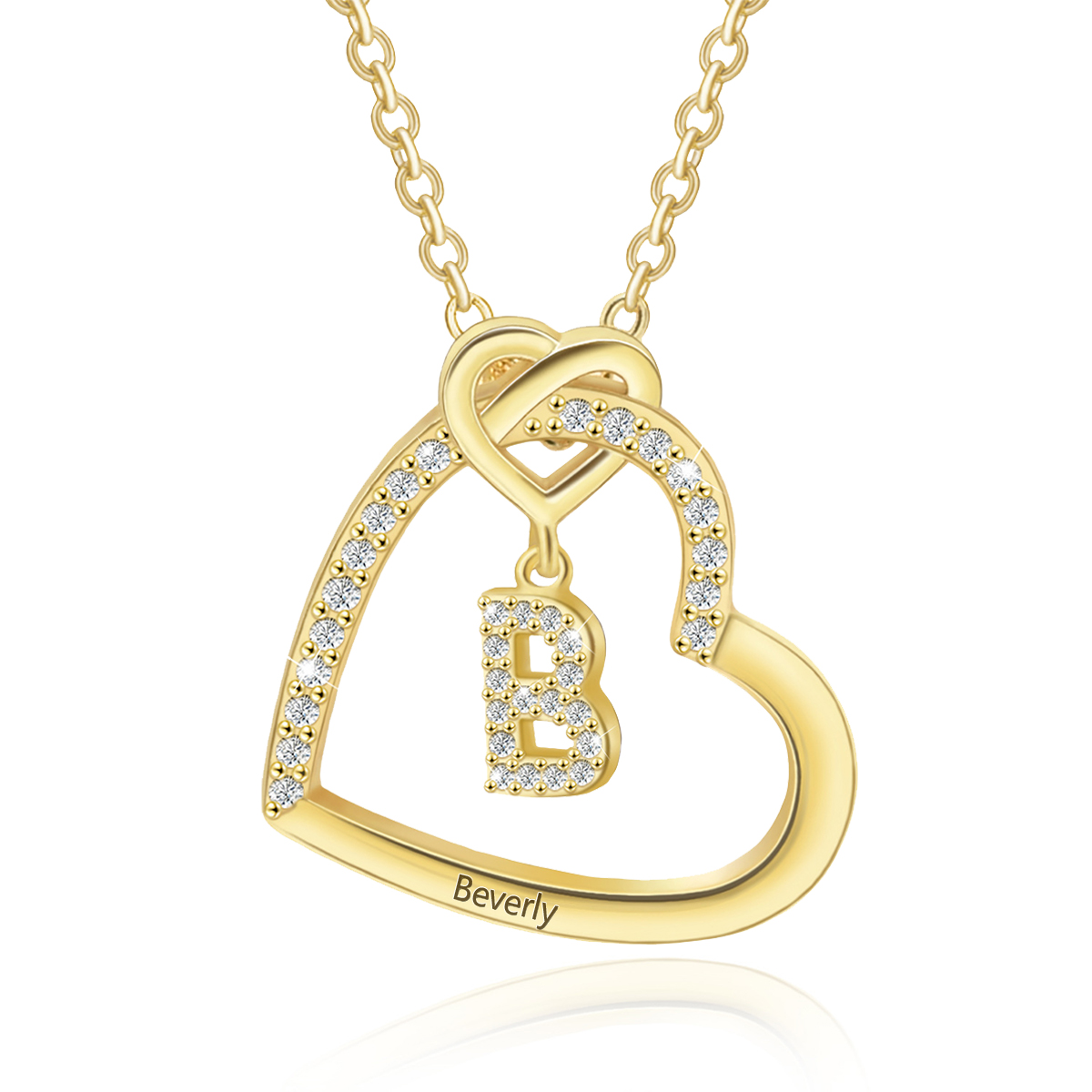 Personalised Letter Necklace 2 Hearts Custom Name & Letter Pendant Gift for Her | Jessemade