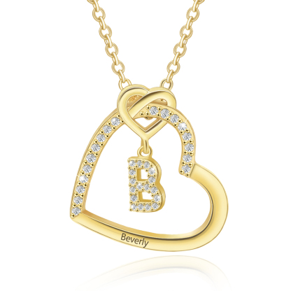 Personalised Letter Necklace 2 Hearts Custom Name & Letter Pendant Gift for Her | Jessemade