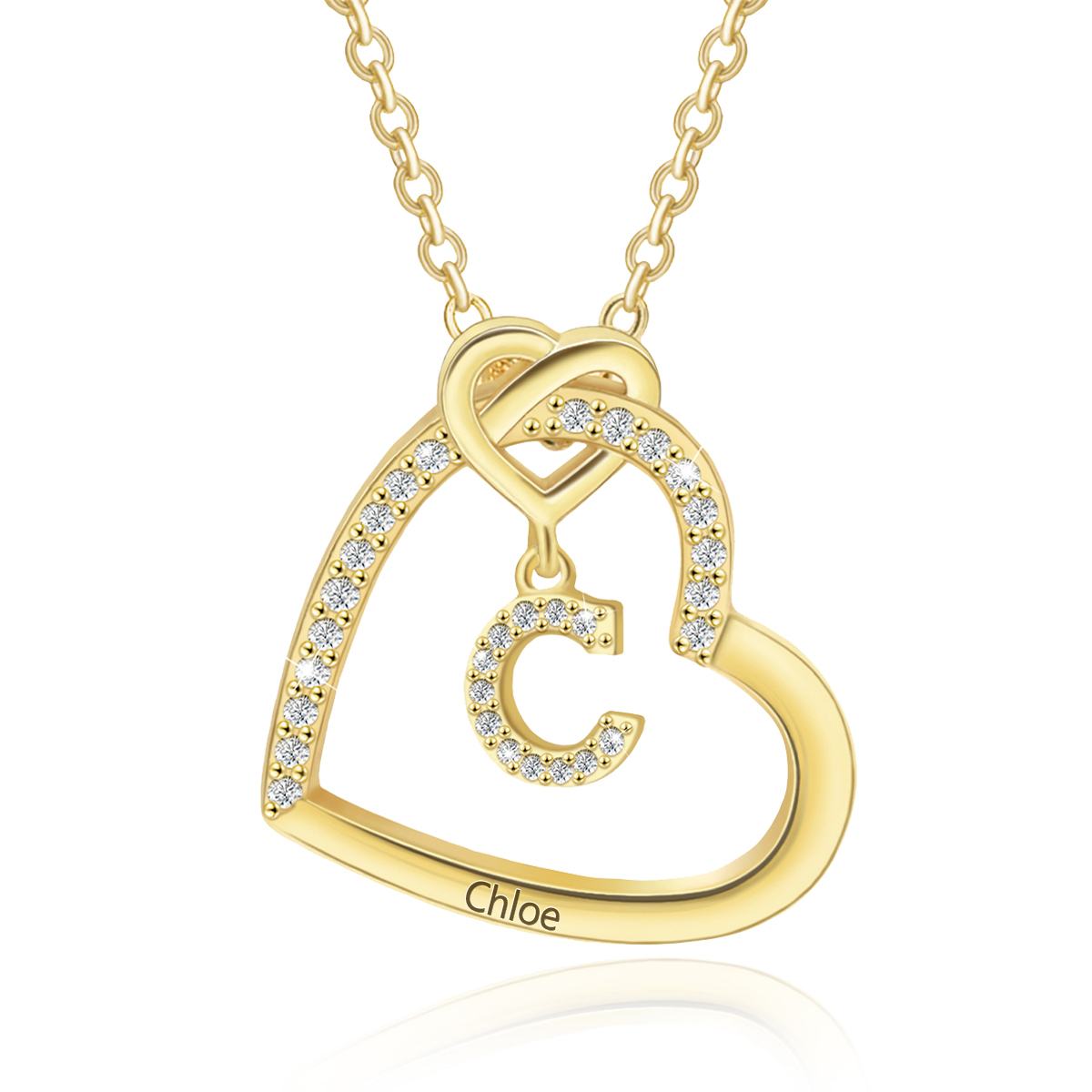 Personalised Letter Necklace 2 Hearts Custom Name & Letter Pendant Gift for Her | Jessemade
