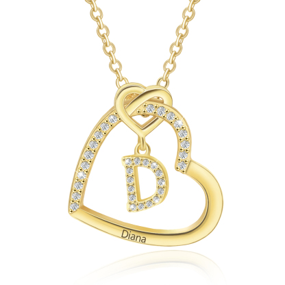 Personalised Letter Necklace 2 Hearts Custom Name & Letter Pendant Gift for Her | Jessemade
