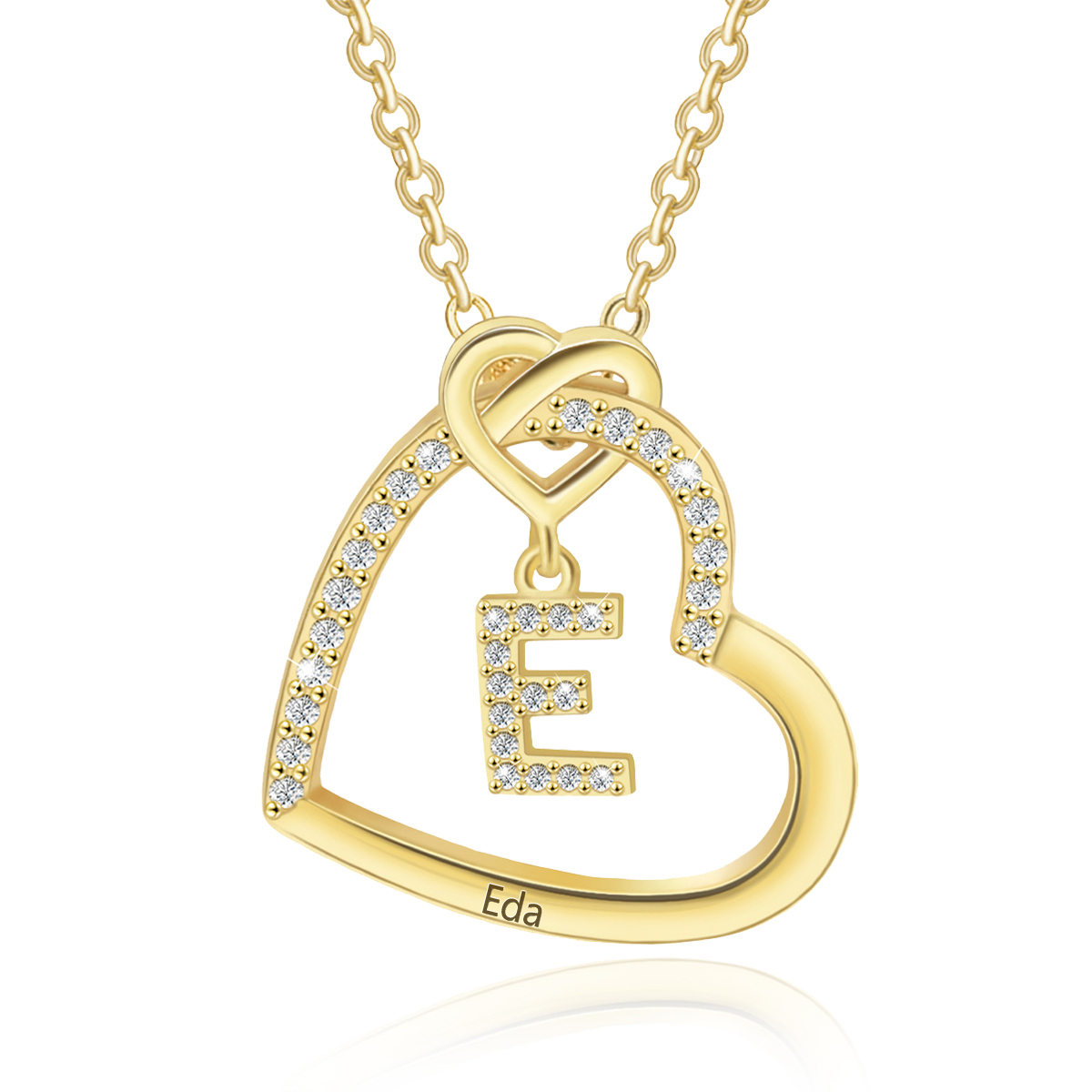 Personalised Letter Necklace 2 Hearts Custom Name & Letter Pendant Gift for Her | Jessemade