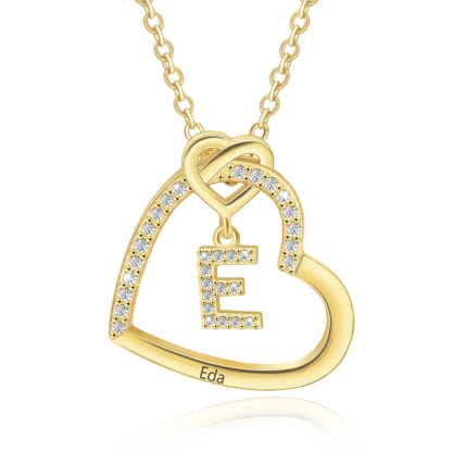 Personalised Letter Necklace 2 Hearts Custom Name & Letter Pendant Gift for Her | Jessemade