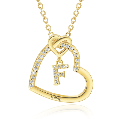 Personalised Letter Necklace 2 Hearts Custom Name & Letter Pendant Gift for Her | Jessemade