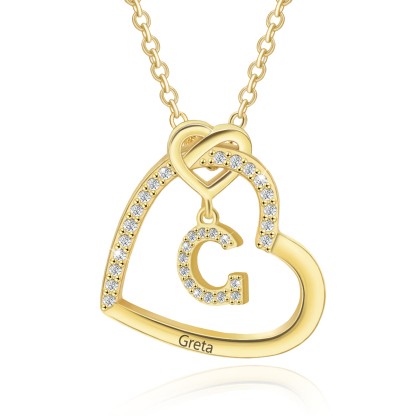 Personalised Letter Necklace 2 Hearts Custom Name & Letter Pendant Gift for Her | Jessemade