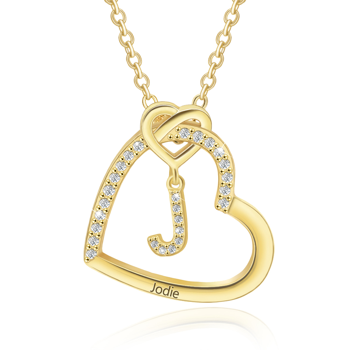 Personalised Letter Necklace 2 Hearts Custom Name & Letter Pendant Gift for Her | Jessemade