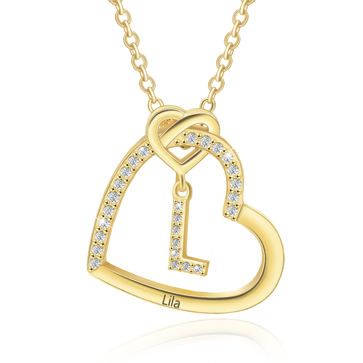 Personalised Letter Necklace 2 Hearts Custom Name & Letter Pendant Gift for Her | Jessemade