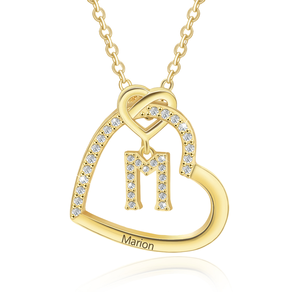 Personalised Letter Necklace 2 Hearts Custom Name & Letter Pendant Gift for Her | Jessemade