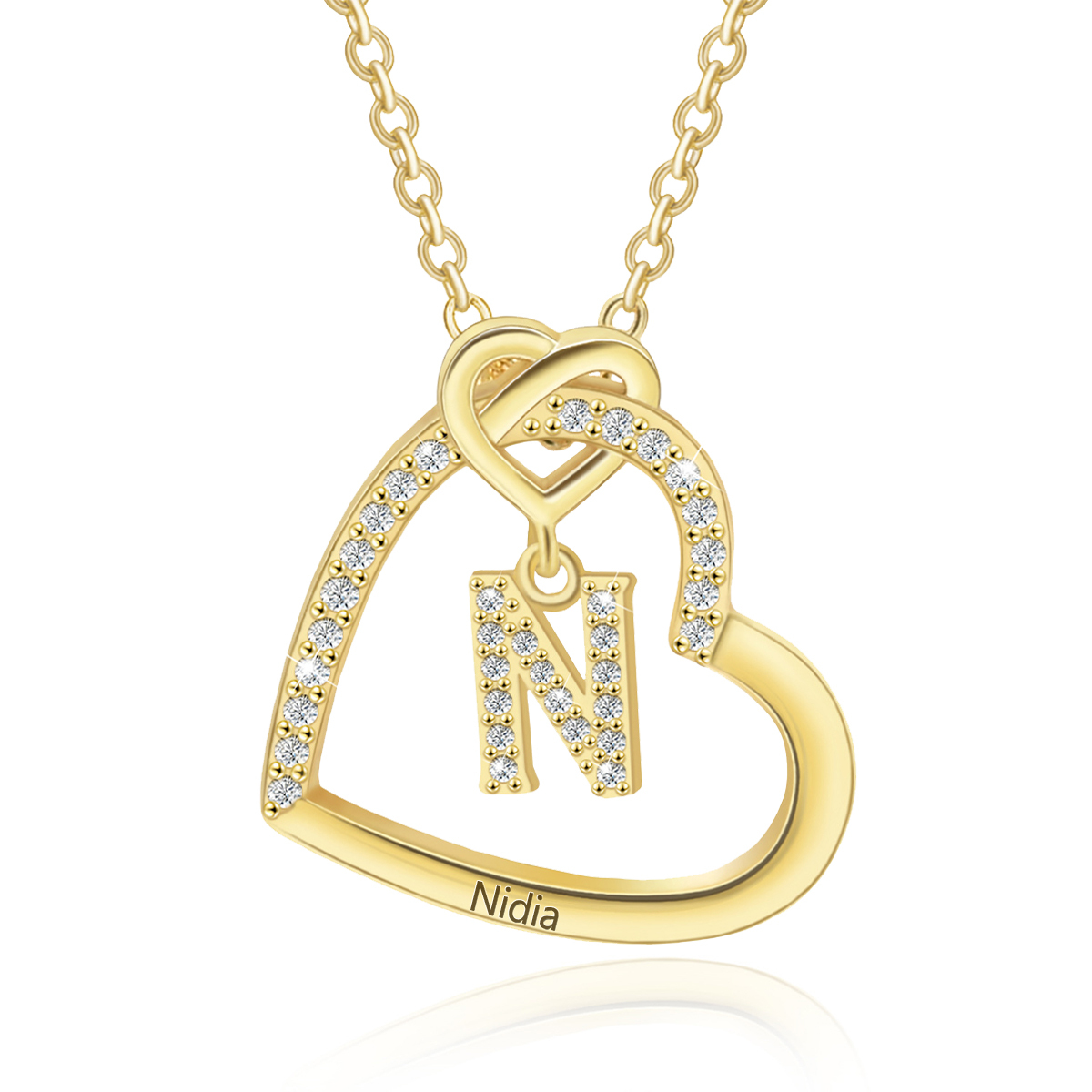 Personalised Letter Necklace 2 Hearts Custom Name & Letter Pendant Gift for Her | Jessemade