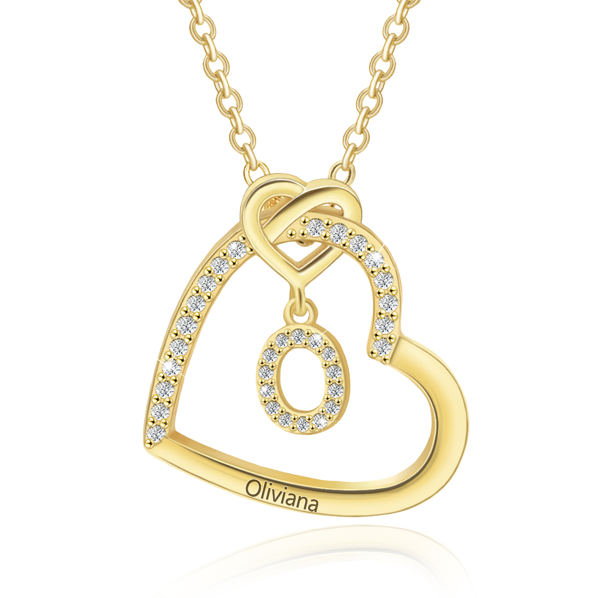 Personalised Letter Necklace 2 Hearts Custom Name & Letter Pendant Gift for Her | Jessemade