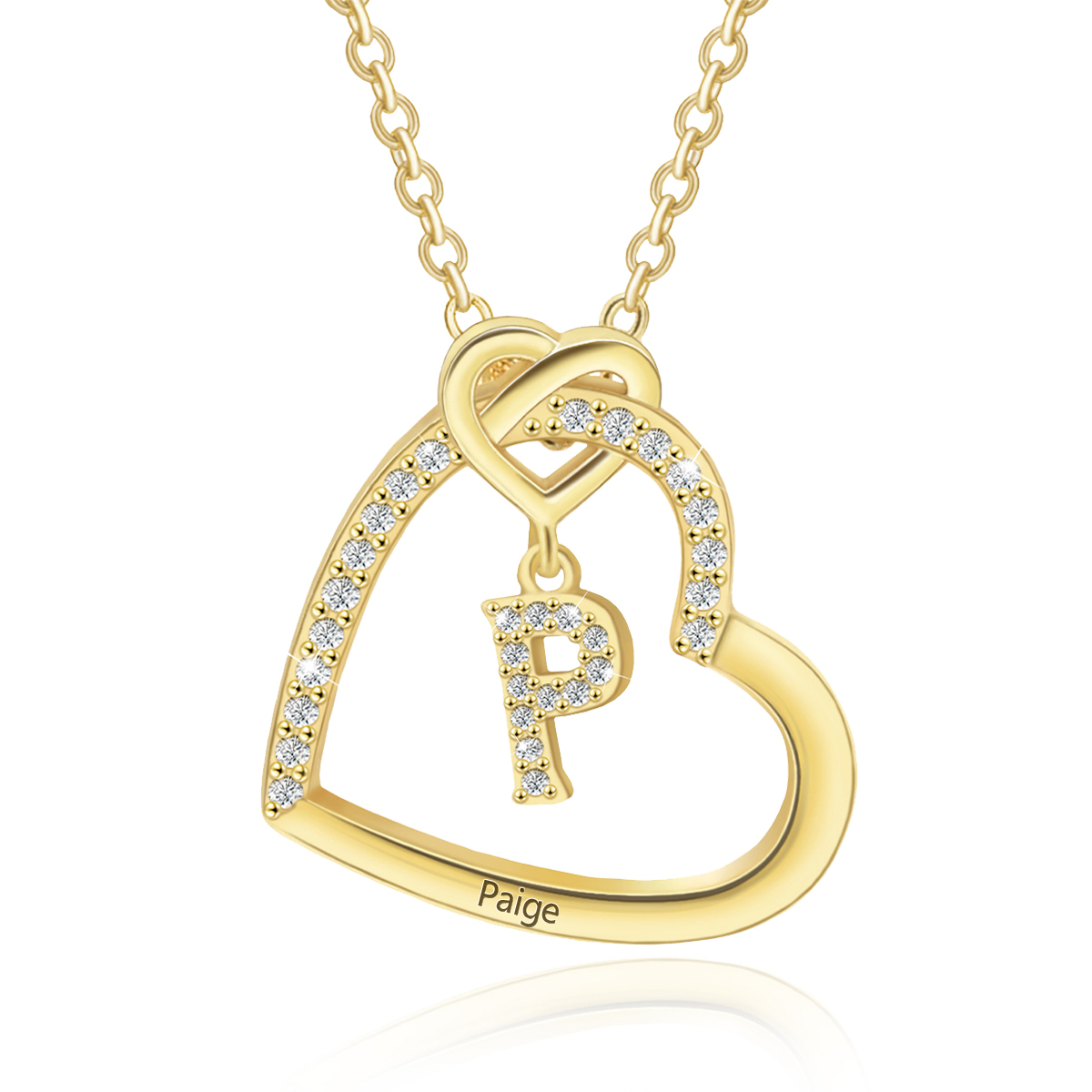 Personalised Letter Necklace 2 Hearts Custom Name & Letter Pendant Gift for Her | Jessemade