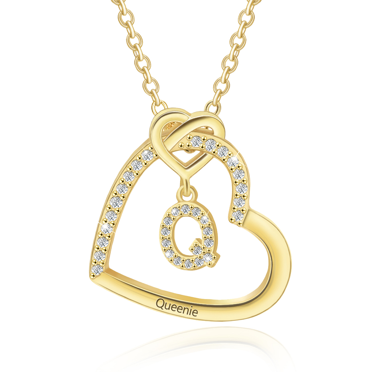 Personalised Letter Necklace 2 Hearts Custom Name & Letter Pendant Gift for Her | Jessemade
