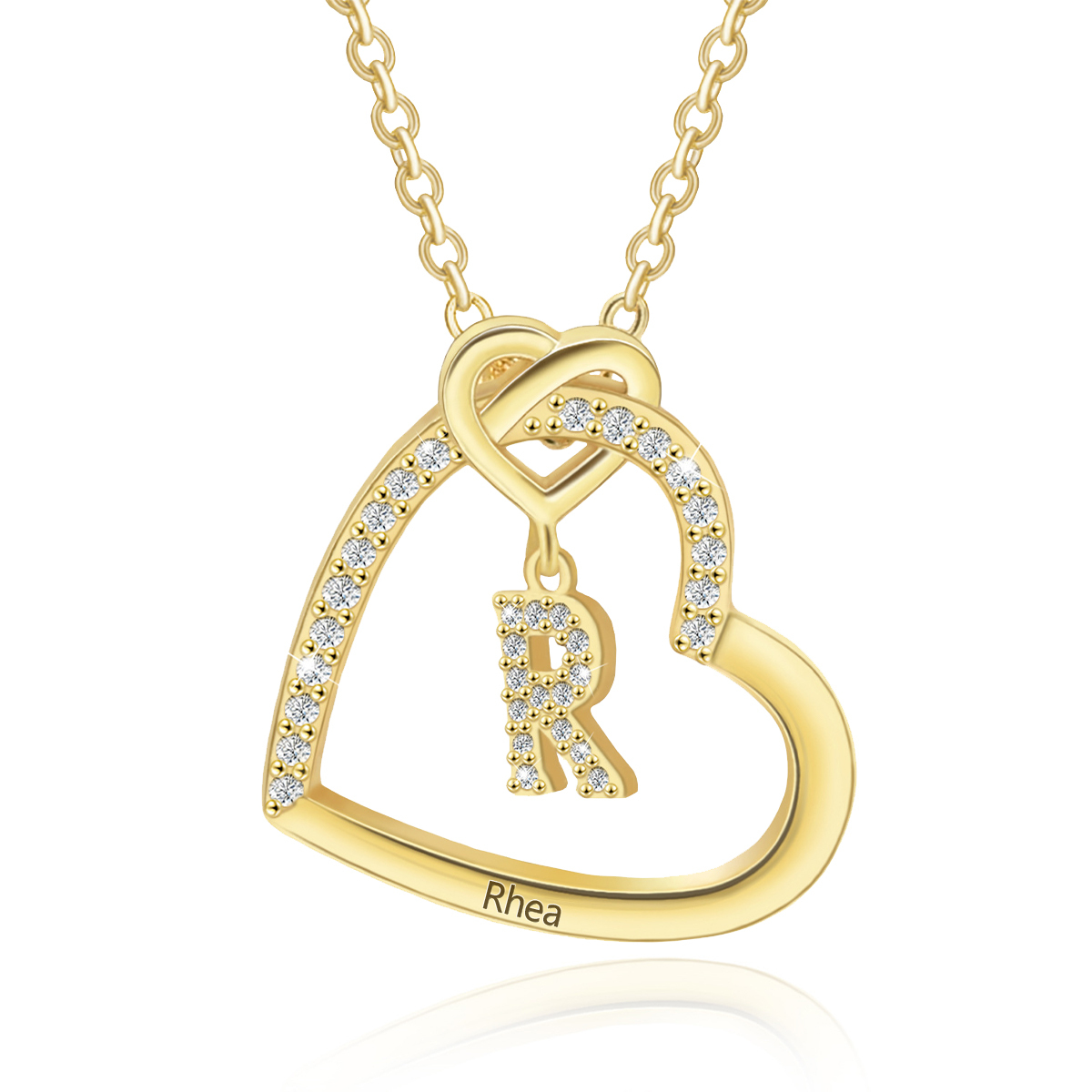 Personalised Letter Necklace 2 Hearts Custom Name & Letter Pendant Gift for Her | Jessemade