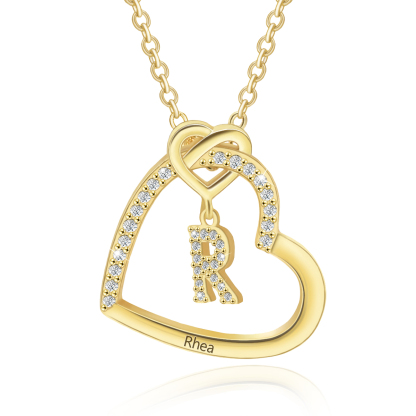 Personalised Letter Necklace 2 Hearts Custom Name & Letter Pendant Gift for Her | Jessemade