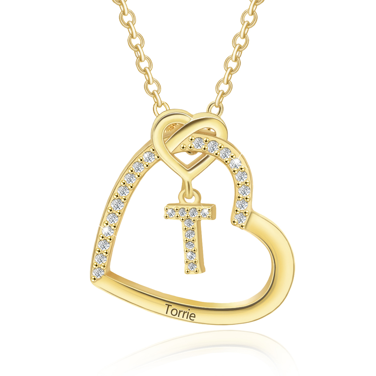 Personalised Letter Necklace 2 Hearts Custom Name & Letter Pendant Gift for Her | Jessemade