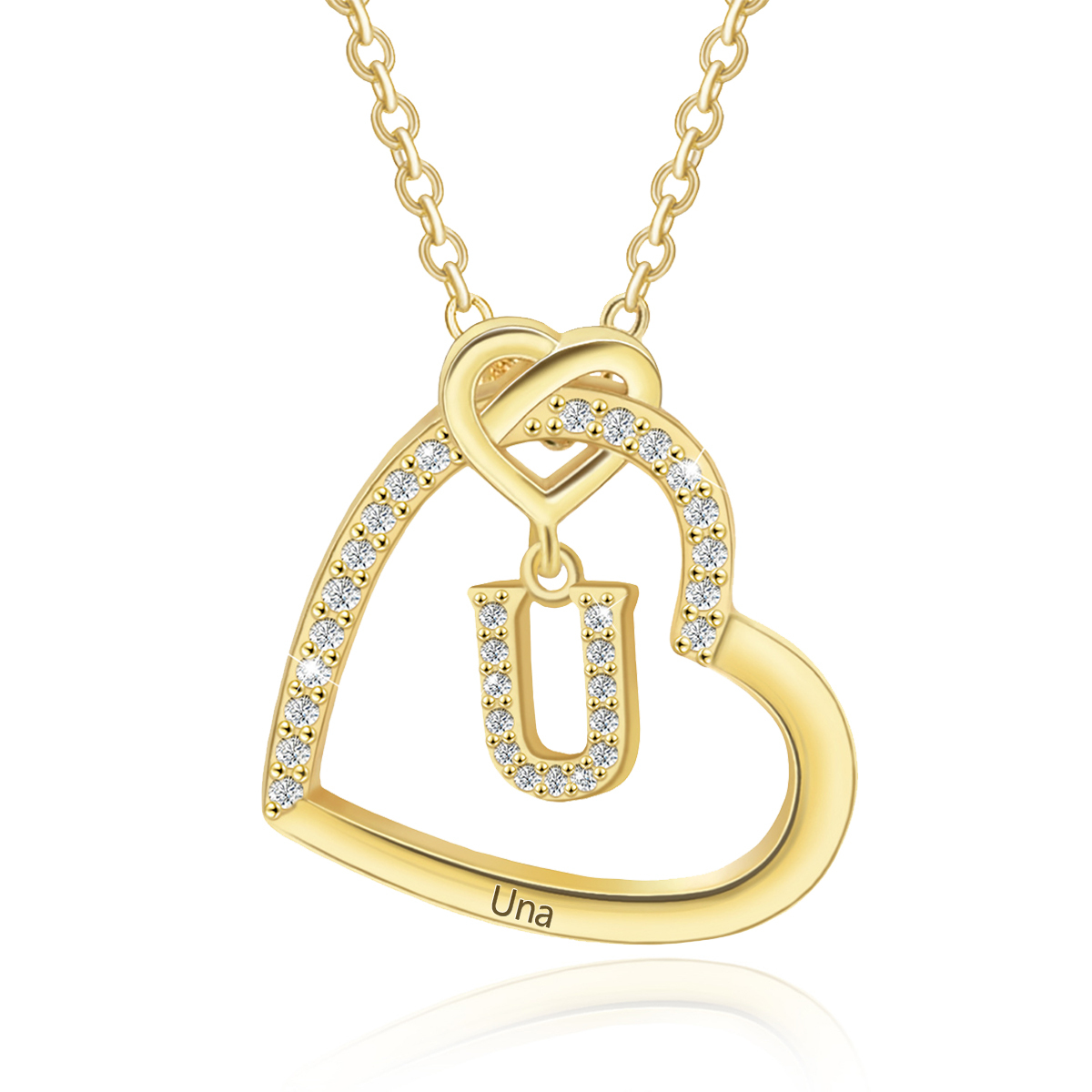 Personalised Letter Necklace 2 Hearts Custom Name & Letter Pendant Gift for Her | Jessemade