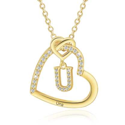 Personalised Letter Necklace 2 Hearts Custom Name & Letter Pendant Gift for Her | Jessemade