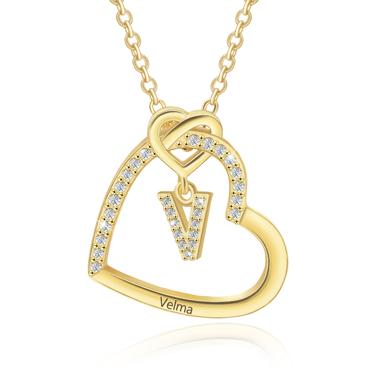 Personalised Letter Necklace 2 Hearts Custom Name & Letter Pendant Gift for Her | Jessemade