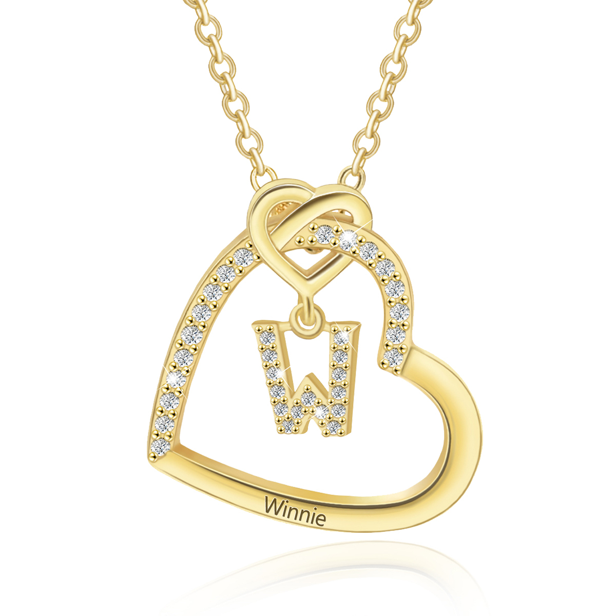 Personalised Letter Necklace 2 Hearts Custom Name & Letter Pendant Gift for Her | Jessemade