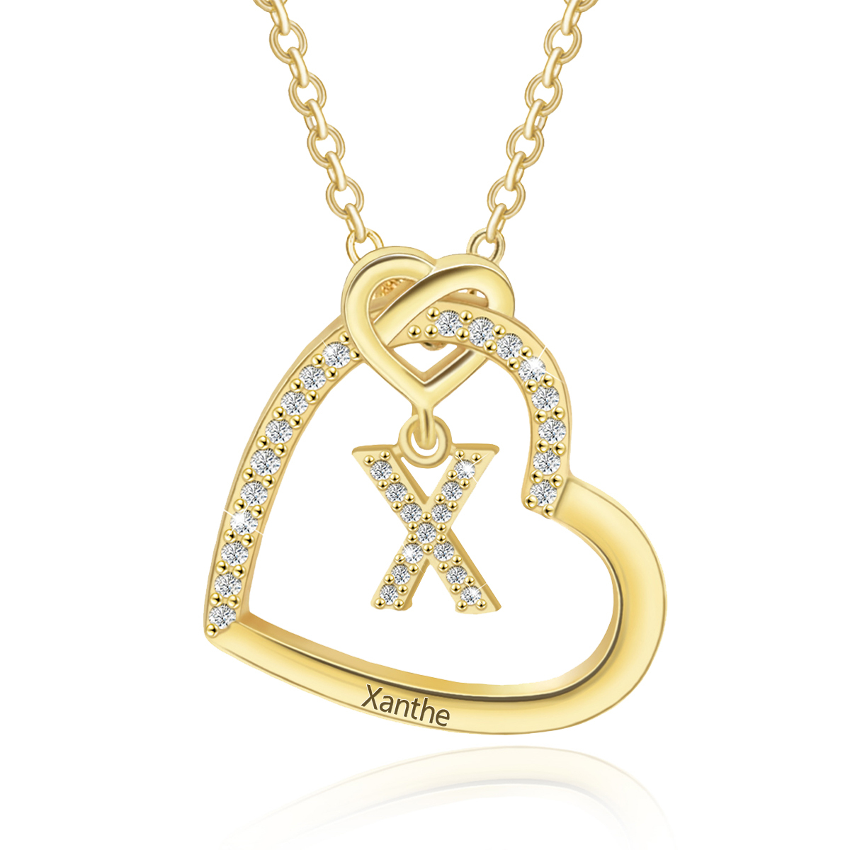 Personalised Letter Necklace 2 Hearts Custom Name & Letter Pendant Gift for Her | Jessemade