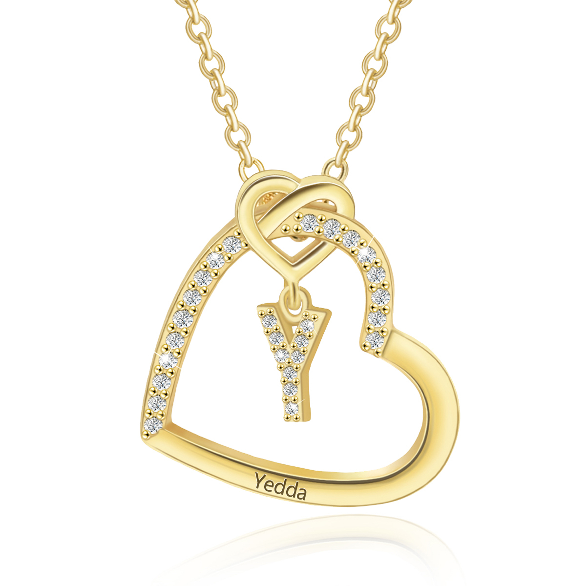 Personalised Letter Necklace 2 Hearts Custom Name & Letter Pendant Gift for Her | Jessemade