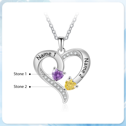 Personalised Birthstone Heart-Shaped Necklace Cumstom with 2 Names Personal Gift for Mum, Partner or a Loved One | Jessemade