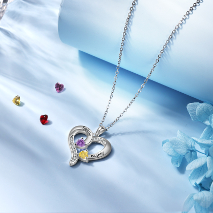 Personalised Birthstone Heart-Shaped Necklace Cumstom with 2 Names Personal Gift for Mum, Partner or a Loved One | Jessemade