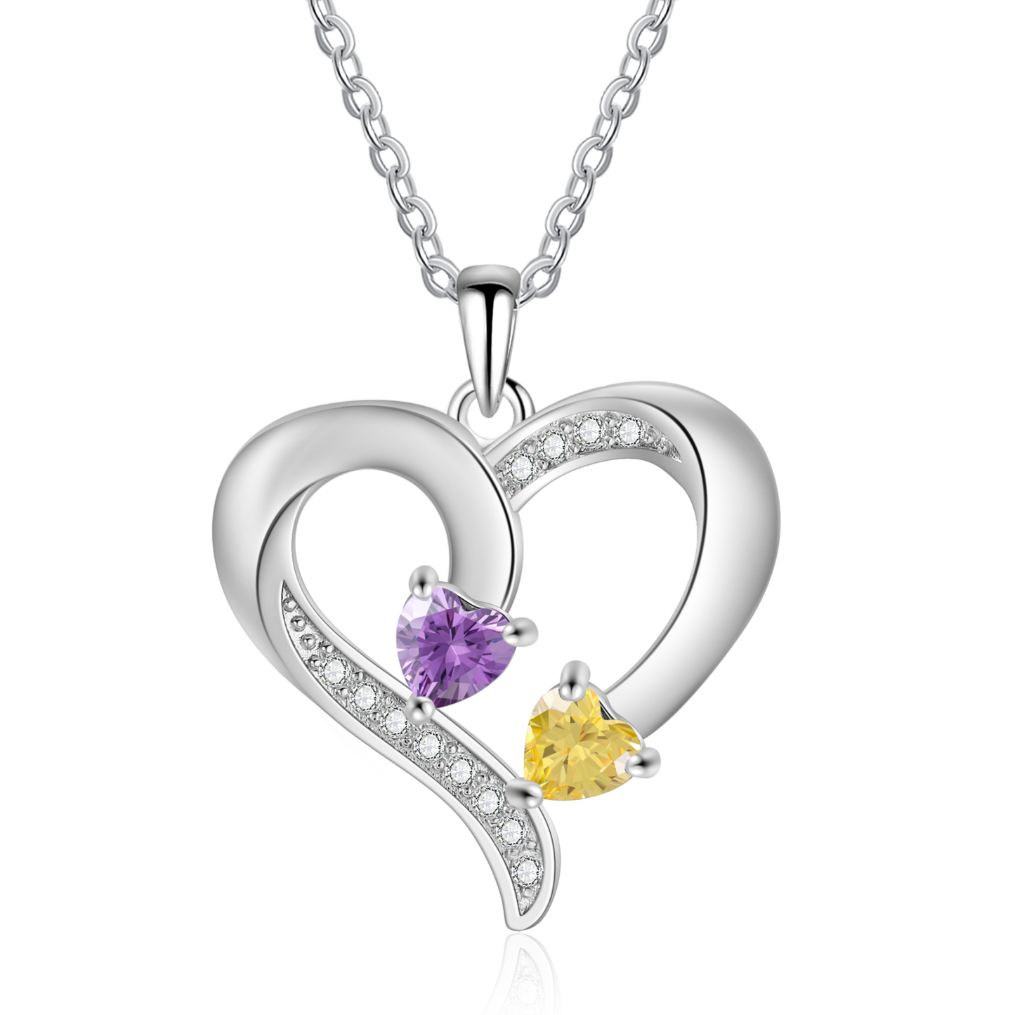 Personalised Birthstone Heart-Shaped Necklace Cumstom with 2 Names Personal Gift for Mum, Partner or a Loved One | Jessemade