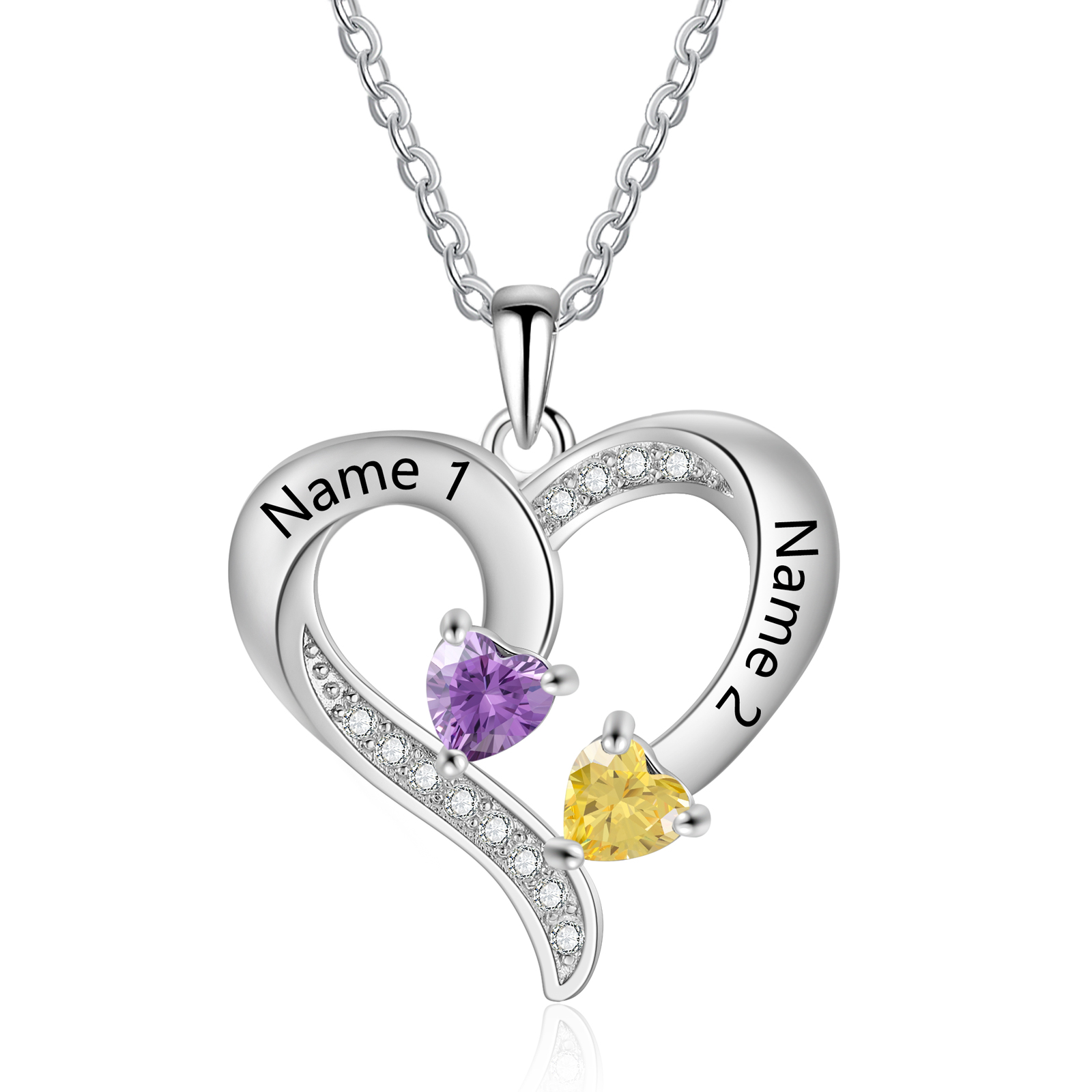 Personalised Birthstone Heart-Shaped Necklace Cumstom with 2 Names Personal Gift for Mum, Partner or a Loved One | Jessemade