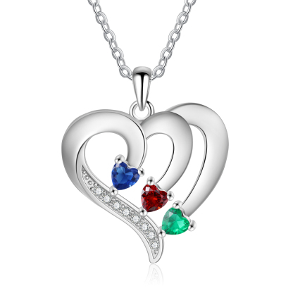 Personalised Birthstone Heart-Shaped Necklace Cumstom with 3 Names Personal in S925 Silver Gift for Mum, Partner or a Loved One | Jessemade
