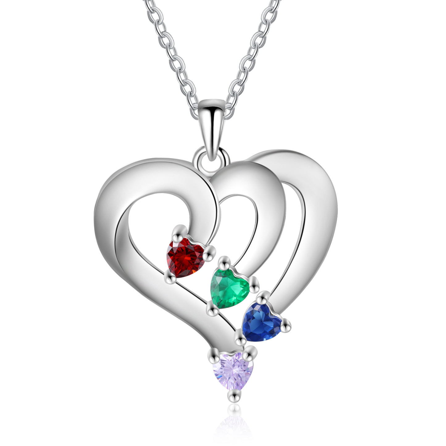 Personalised Birthstone Heart-Shaped Necklace Cumstom with 4 Names Personal in S925 Silver Gift for Mum, Partner or a Loved One | Jessemade