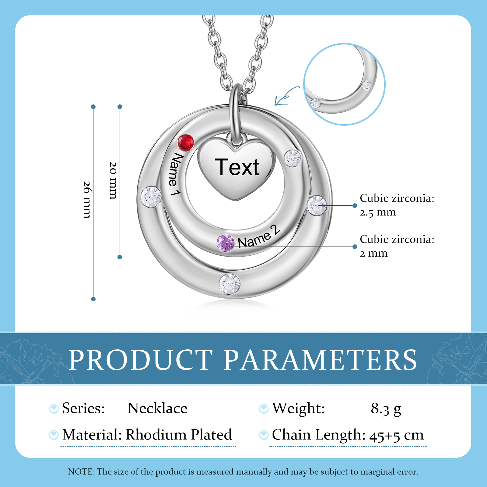 Personalised Necklace Custom 2 Birthstones and Names Jewelry Ideal Mothers' Day Gift | Jessemade