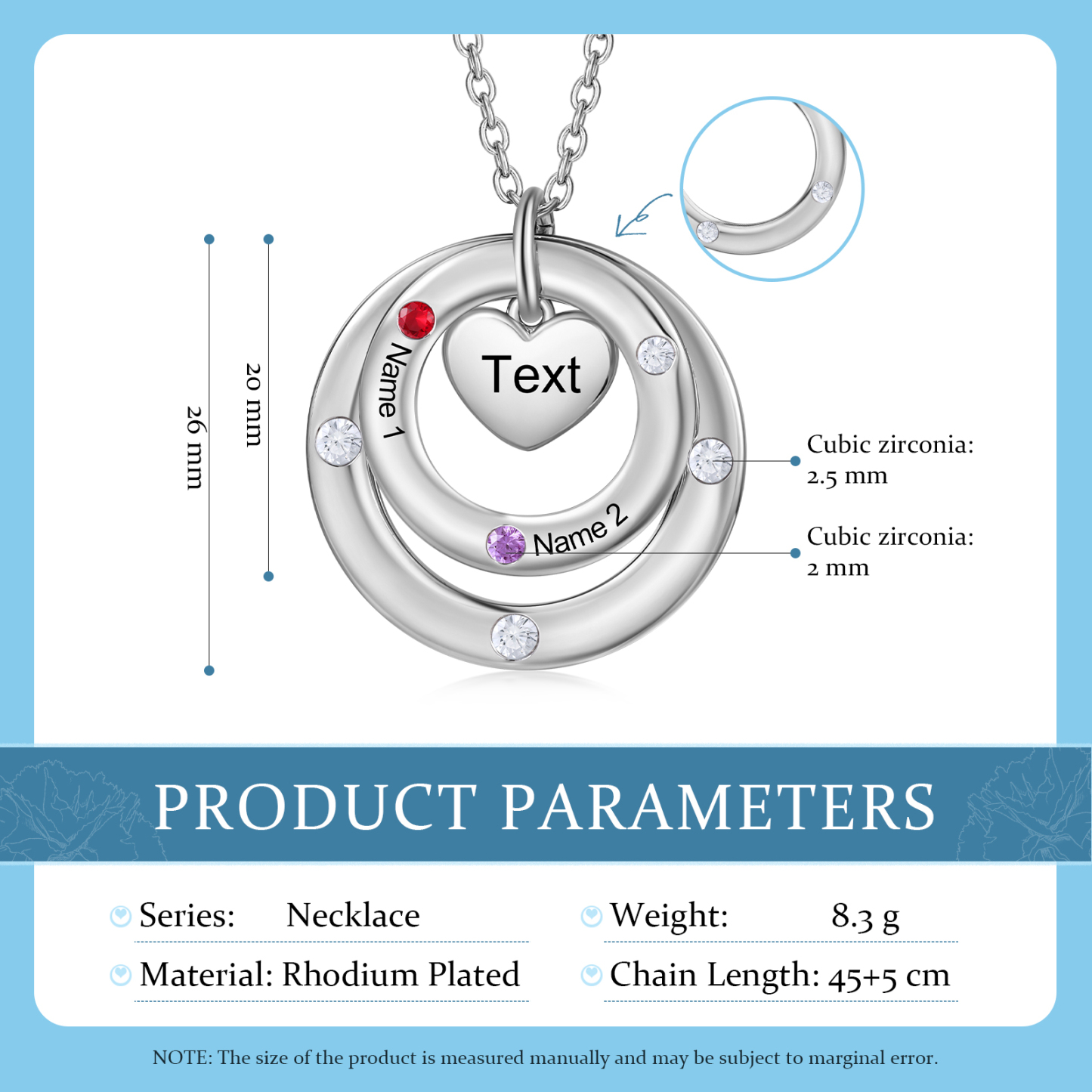 Personalised Necklace Custom 2 Birthstones and Names Jewelry Ideal Mothers' Day Gift | Jessemade