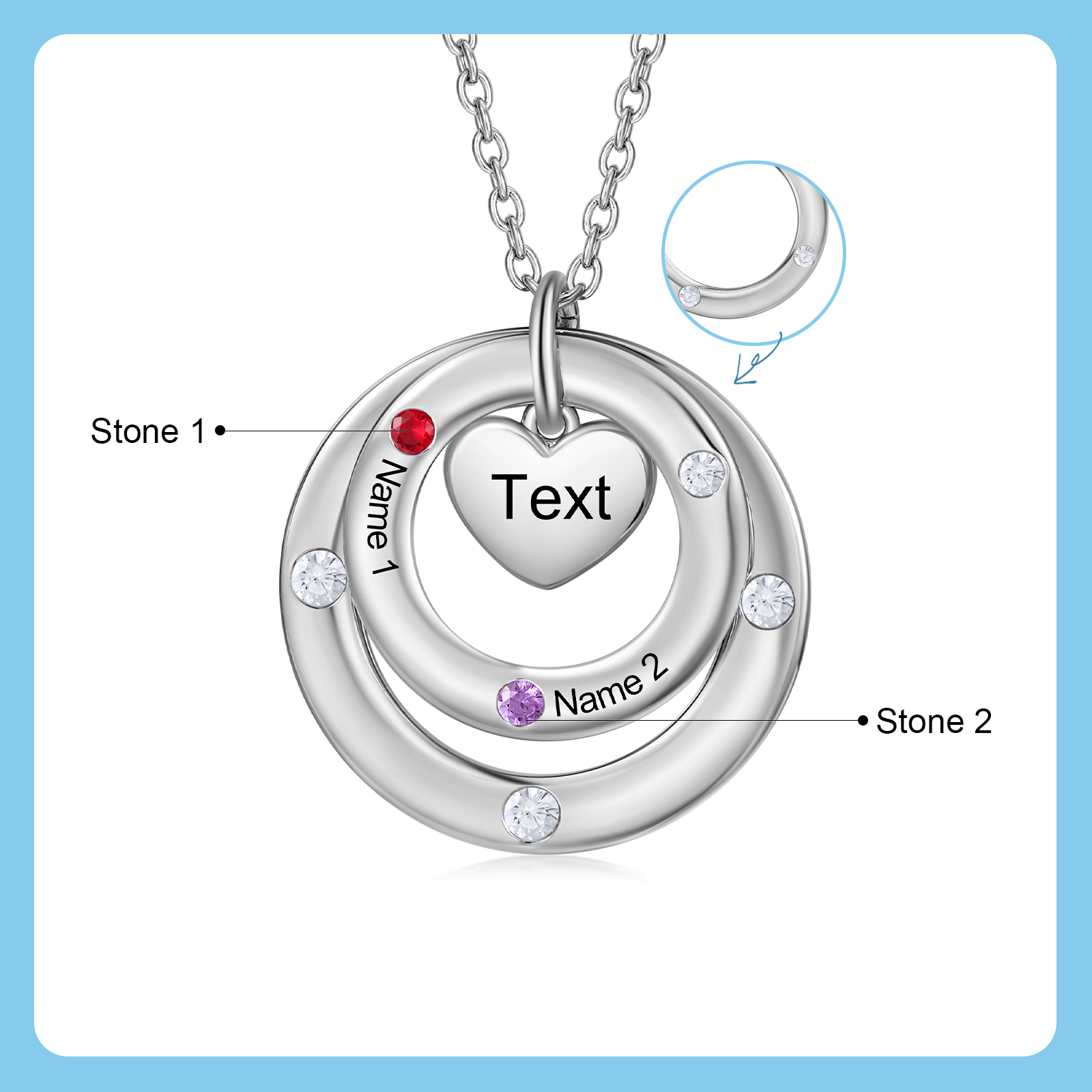 Personalised Necklace Custom 2 Birthstones and Names Jewelry Ideal Mothers' Day Gift | Jessemade