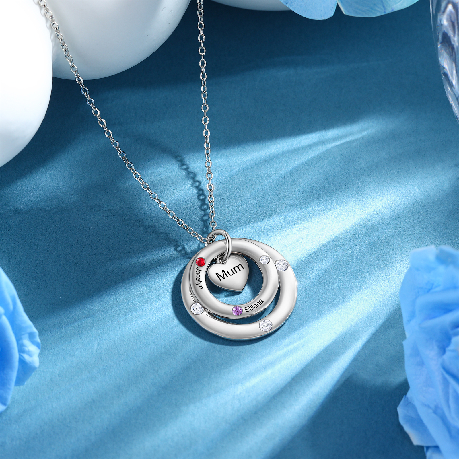 Personalised Necklace Custom 2 Birthstones and Names Jewelry Ideal Mothers' Day Gift | Jessemade