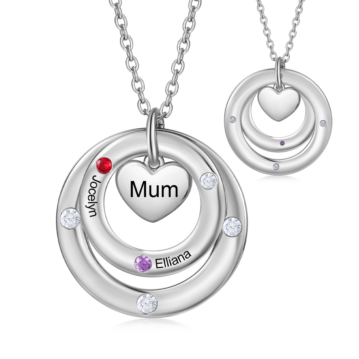 Personalised Necklace Custom 2 Birthstones and Names Jewelry Ideal Mothers' Day Gift | Jessemade