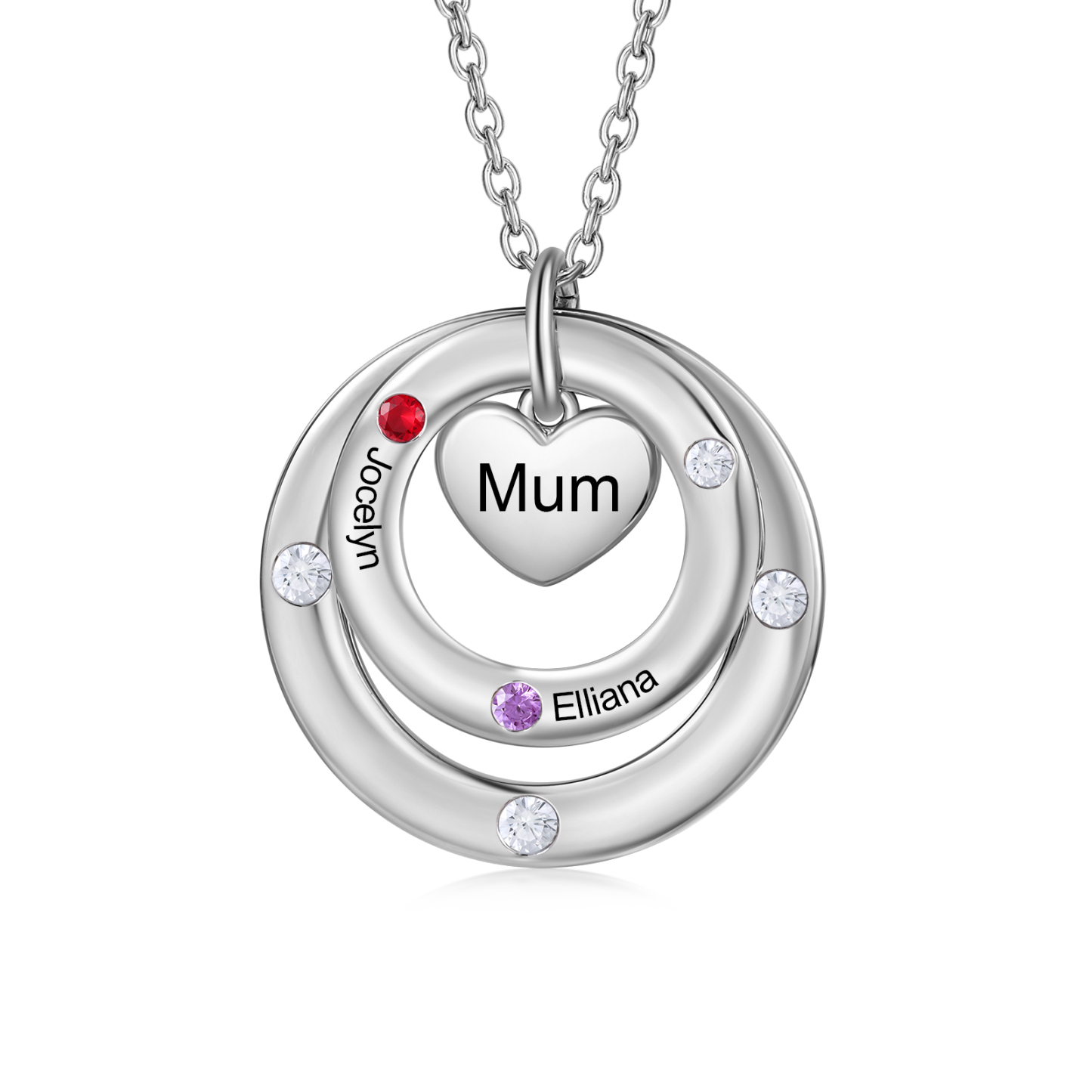 Personalised Double Birthstone Necklace – Custom Engraved Name Pendant Gift | Jessemade