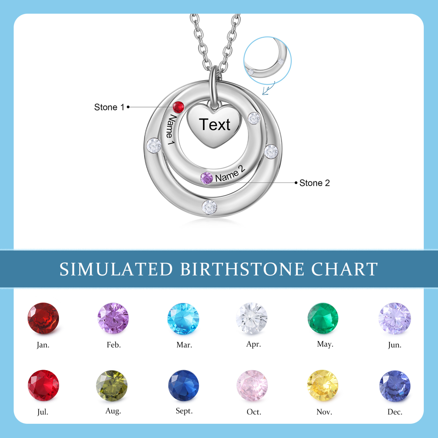 Personalised Necklace Custom 2 Birthstones and Names Jewelry Ideal Mothers' Day Gift | Jessemade