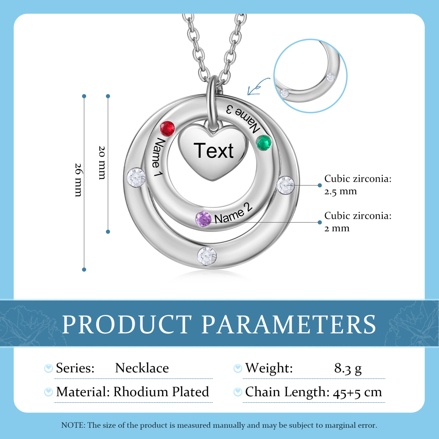 Personalised Necklace Custom 3 Birthstones and Names Jewelry Ideal Mothers' Day Gift | Jessemade