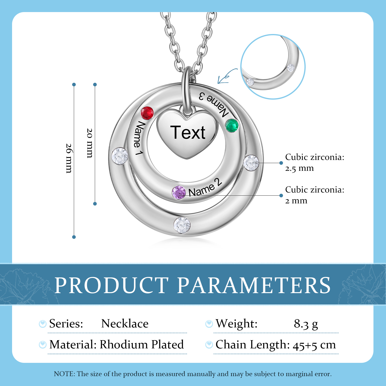 Personalised Necklace Custom 3 Birthstones and Names Jewelry Ideal Mothers' Day Gift | Jessemade