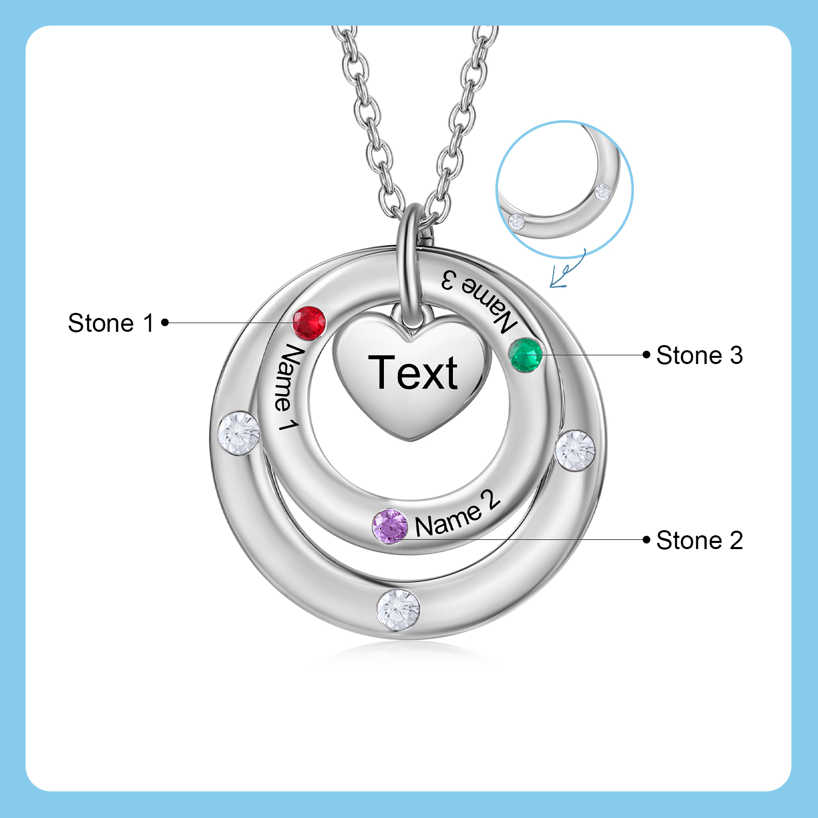 Personalised Necklace Custom 3 Birthstones and Names Jewelry Ideal Mothers' Day Gift | Jessemade