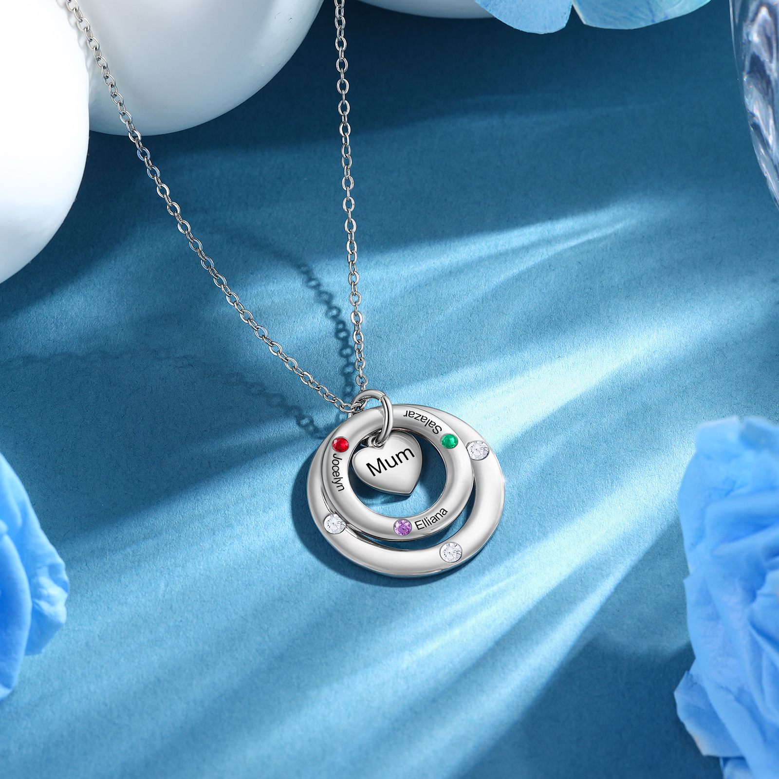 Personalised Necklace Custom 3 Birthstones and Names Jewelry Ideal Mothers' Day Gift | Jessemade