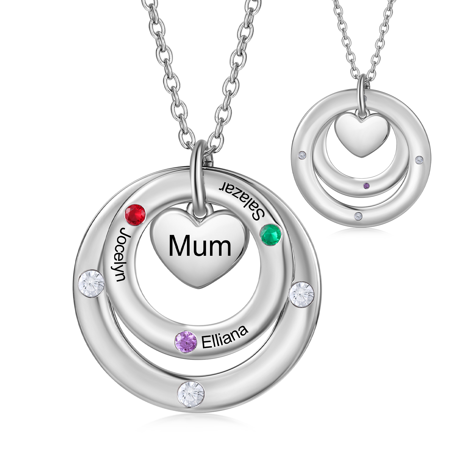 Personalised Necklace Custom 3 Birthstones and Names Jewelry Ideal Mothers' Day Gift | Jessemade